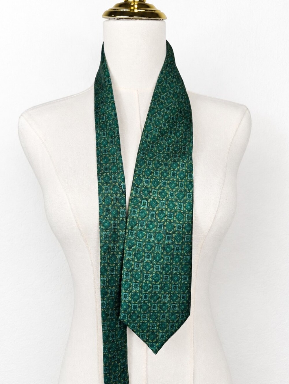 Vintage Minar 100% Silk Necktie Green Geometric India Wide 4" Retro Tie Career